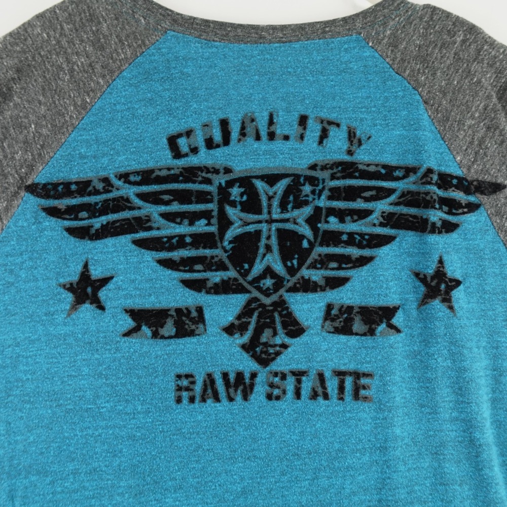 Raw State Shirt Mens XXL Blue Redemption Spell Out Graphic Waffle Thermal Flaws - Picture 10 of 11